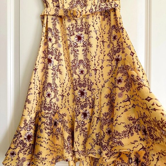 SANDRO Suzette Belted Floral Print Satin-Twill Mini Dress in Yellow Size S - Picture 8 of 9